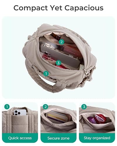 BAGSMART Reiki Mini Crossbody Gym Bag for Women, Mini Hobo Bag with Detachable Strap, 5L Shoulder Handbag(9.8 * 5.9 * 5.9 inches), Sand Brown thumbnail 9