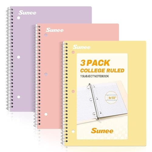 SUNEE Spiral Notebooks, 3 Pack, 1-Subject, College Ruled Paper, 8" x 10-1/2", 70 Sheets per Notebook, Pastel Colors Spiral Notebooks for School - Image 1