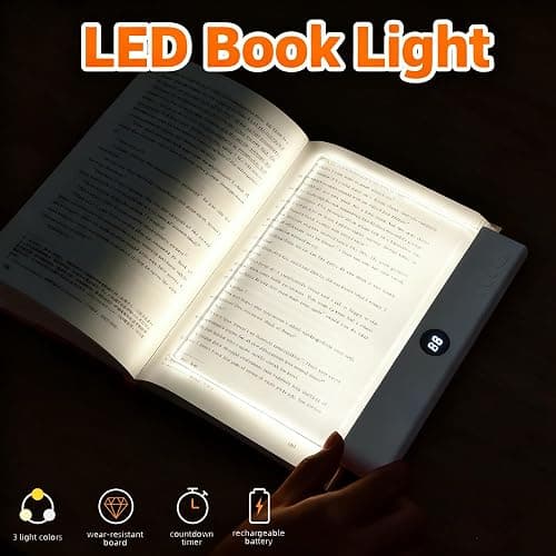 Rtettoa Avera Book Light - Rechargeable LED Reading Flat Clip on Night Light with 3 Colors & Timer Lamp for in Bed - Gifts for Readers Lovers Kids Women Men (White) thumbnail 2