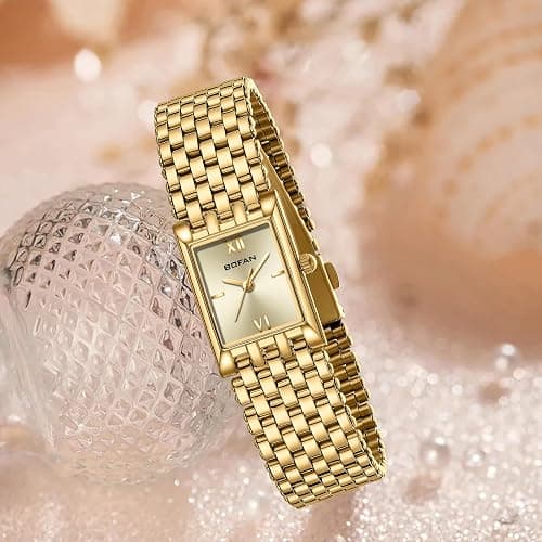 BOFAN Gold Watches for Women Luxury Ladies Quartz Wrist Watch with Stainless Steel Bracelet,Waterproof,Casual Fashion Square Dial.Band Adjustment Tool Included thumbnail 5