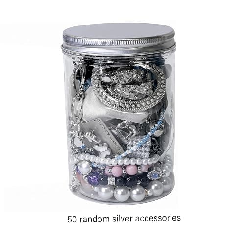 Syutokul Mystery Jewelry Jar Vintage, 50PCS/Set Surprise Jewelry Jar Assortment with Earrings, Necklaces, Hair Clips, Rings More for Daily Outfits, Silver. thumbnail 4