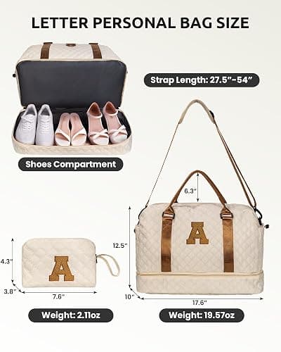 Vogewood Gifts for Daughter - Initial Personalized Weekender Letter Travel Bag with Makeup Bag, Shoe Compartment, Sister Friend Girlfriend Gifts (Letter M) thumbnail 2
