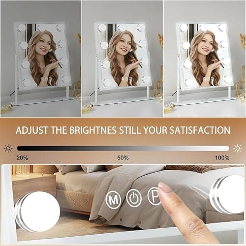 FENCHILIN Vanity Mirror with Light Lighted Makeup Mirror Vanity Smart Touch Control 3Colors Dimmable Detachable 10X Magnification Tabletop 360°Rotation(White) thumbnail 4