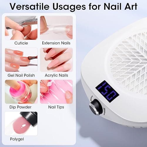 Gellen Nail Dust Collector with LED Display, 4000RPM Powerful Suction Vacuum Fan with Reusable Filter, Soft Ergonomic Shell Nail Vacuum Cleaner for Acrylic Nail Tech, Home & Salon thumbnail 8