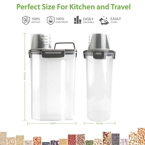 Viretec Rice Airtight Storage Container, 3 to 5Lbs Cereal Dry Food Flour Bin, Pet Dog Cat Food Dispenser with Measuring Cup, BPA Free Clear Plastic Kitchen and Pantry Organization Bin for Sugar thumbnail 3
