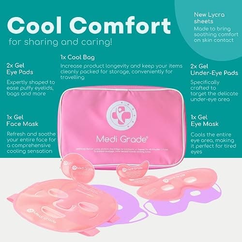 Medi Grade Face Ice Pack and Cooling Eye Mask Set, ChillGel Gel Mask, Pink | Ice face mask and gel eye mask for puffy eyes and dark circles, cooling self care with storage bag thumbnail 3