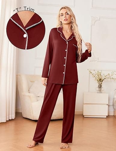 Ekouaer Womens Pajama Sets 2 Piece Long Sleeve Sleepwear Soft Button Down Pjs Lounge Set S-XXL thumbnail 2