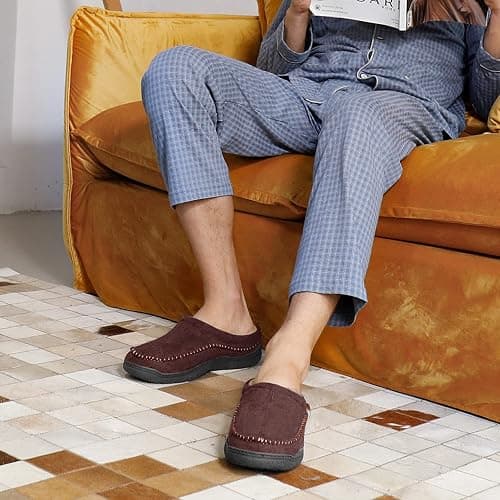 Zigzagger Men's Slip On Moccasin Slippers, Indoor/Outdoor Warm Fuzzy Comfy House Shoes, Fluffy Wide Loafer Slippers thumbnail 3