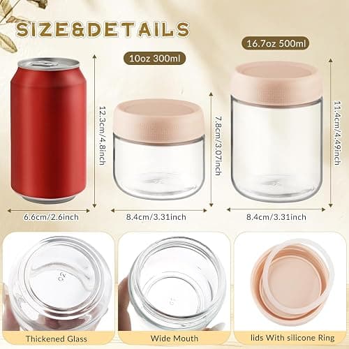 4 Pack Glass Jar With Airtight Lids Overnight Oats Containers With Lids Mason Jars Food Storage Containers For Yogurt Snacks Sugar Spice And More (Pink, 500ml/16.7oz) thumbnail 3