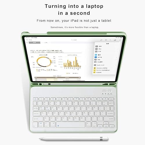 aoub Case for iPad 9th/8th/7th Generation 10.2 inch, Stand Folio Detachable Wireless Bluetooth Keyboard Cover Soft TPU Back Case with Pencil Holder for iPad 10.2 2021/2020/2019, Light Green thumbnail 6
