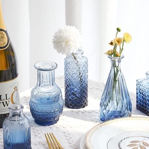 Fixwal Set of 18 Blue Bud Vases for Flowers, Vintage Clear Glass Vases Small Vases for Centerpieces for Home Table Decor Rustic Wedding Decorations thumbnail 6