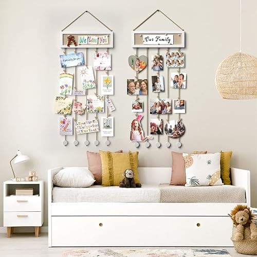 Bikoney Collage Picture Frames Hanging Photo Display Multi Pictures Organizer with Wood Bulletin Board Photo Board 30 Clips and 6 Pushpins for Room Wall Decor (White) thumbnail 6