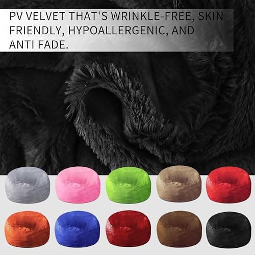 Bean Bag Chair for Adults 3FT,Soft Removable Cover for Teens/Girls Bedroom,Fluffy Giant Round Floor Beanbag Lounger Chairs (No Filler,Black) thumbnail 7