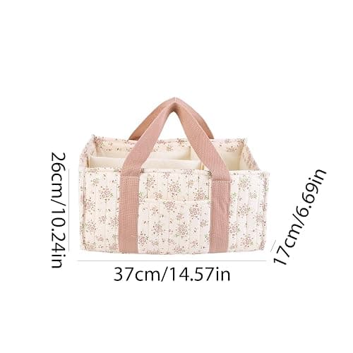 Floral Diaper Caddy Organizer with Handle Stylish Nursery Storage Basket with Removable Partition Babies Shower Gifts Basket for Boy and Girl (Daisy Pink) thumbnail 3