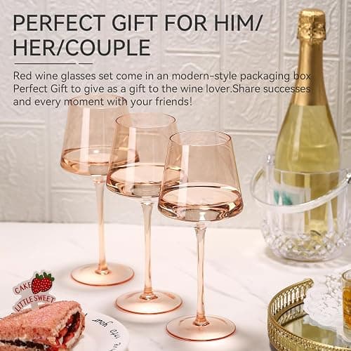 Cyrelwing Light Pink Wine Glasses Set of 6,18oz Blush Pink Wine Glassware Gift Set-Light peach Hand Blown Glass Drinkware for Red White Wine thumbnail 6