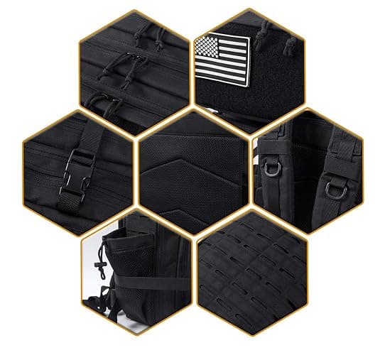 QT&QY 25L/45L Grande capacité Sacs à dos tactiques militaires pour hommes Sac de jour Molle sac à dos de fitness Sac à dos de randonnée avec porte-bouteille thumbnail 6
