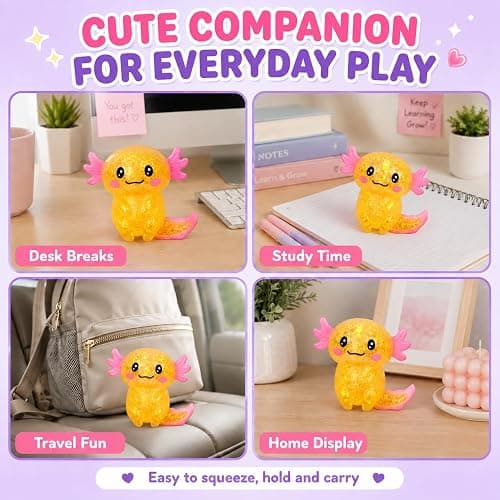 Axolotl Squishy Stress Relief Toy, Glitter Squeeze Fidget Toy for Kids & Adults, Cute Soft Sensory Toy for Anxiety Relief, Stretchy Slow Rising Desk Toy(Orange) thumbnail 4
