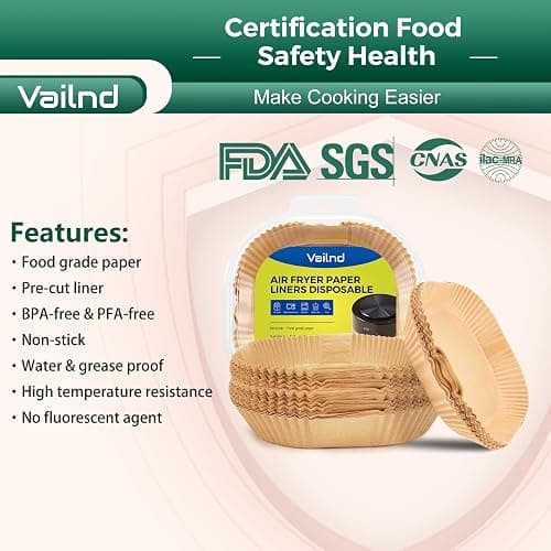 Vailnd 100Pcs Small 4.7 Inch Square Air Fryer Liners Disposable for 1-2 Qt | Non-stick, Oil-proof Parchment Paper fir for CHEFMAN, Food-grade Baking Paper Sheets for Mini Airfryer Basket thumbnail 7