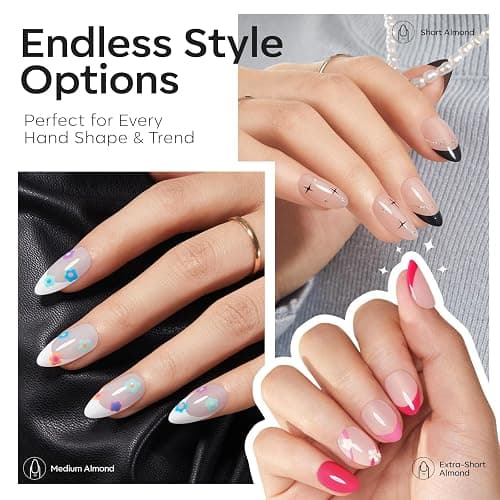 Modelones Medium & Short & Extra Short Almond Nail Tips - Multi-type 3 Styles Set Gel Tips Half Matte Full Cover Clear Acrylic Gel Kit Fake Nails for Extension DIY Salon 450Pcs 15Sizes thumbnail 4