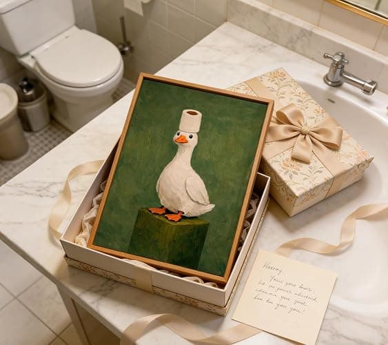 Framed Funny Bathroom Canvas Wall Art, Duck and Toilet Paper Painting Picture Wall Decor, Vintage Cute Animal Toilet Poster Print Artwork for Bathroom, Washroom, Restroom Decoration 8x10in thumbnail 6