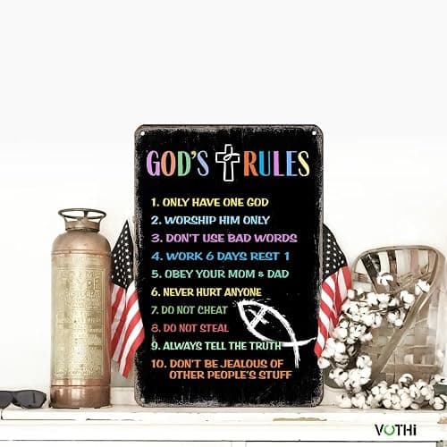 VOTHI Ten Commandments Metal Signs, Religious Bible Verse Wall Art,8x12 In | Aluminum,Christian Scripture, Home Decoration Sign, Boys Girls Bedroom thumbnail 2
