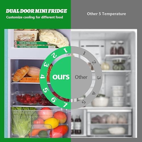DEMULLER Small Refrigerator with Top Freezer 100Liter Retro Mini Fridge with Adjustable Glass Shelving, 7 Temperature Control and LED Lighting, Retro Mint Blue thumbnail 5