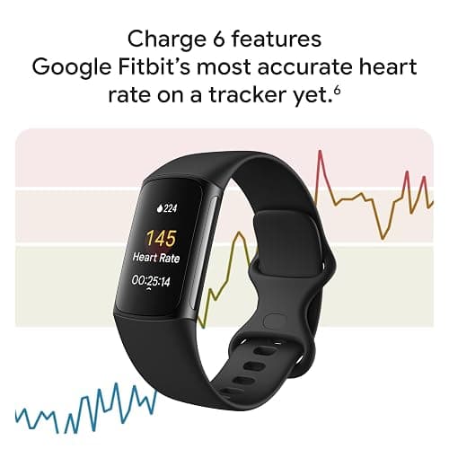Google Fitbit Charge 6 - Fitness Tracker - Obsidian/Black | Google apps, heart rate on exercise equipment, 3-month Google Health Premium membership included, small and large bands thumbnail 5