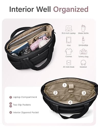 Uselike Tote Bag for Women with Zipper, Quilted Puffer Tote Bag with Compartments, Lightweight Puffy Work Bags for Women thumbnail 5