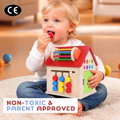 Wooden Shape Sorter Activity Cube, Montessori Toy for Toddlers 3+ Years Old | Multi-Functional Busy House Baby Color Sorting Educational Learning Toy, Birthday Gifts for Boys Girls thumbnail 6