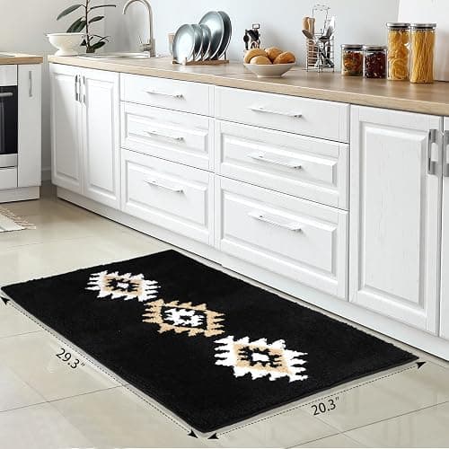 QIUKUN Boho Bathroom Rugs Coral Bath Mat Non Slip Western Geometric Bath Rug Luxury Soft Absorbent Carpet for Bathroom Shower Kitchen Entryway Bohemian Farmhouse Decor (Black, 20”X 30”) - 1'8" x 12" (Rectangular) - Black thumbnail 2