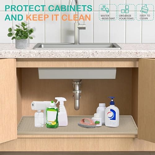 FORWOS Waterproof Under Sink Mat 34" x 22", Silicone Cabinet Liner, Rubber Protector for Kitchen and Bathroom, Keeps Cabinets Clean, Dry, and Organized (Brown) thumbnail 4
