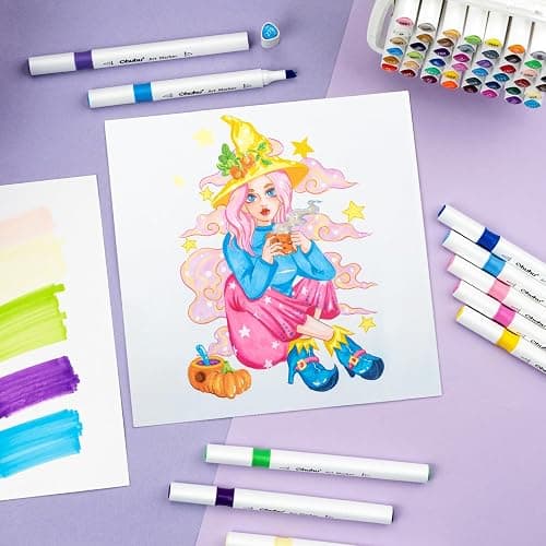 Ohuhu Alcohol Markers Brush Tip - Double Tipped Markers for Artist Adult Coloring Sketching - 48-color Art Marker Set for Fashion Cartoon Animation Illustration Design - Brush Chisel Dual Tips thumbnail 9
