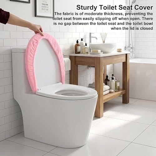 Pink Toilet Seat Cover Soft Plush Toilet Lid Cover Machine Washable Seat Covers for Bathroom Fits Most Round Elongated and Oblong Lids, Easy Installation& Cleaning thumbnail 5