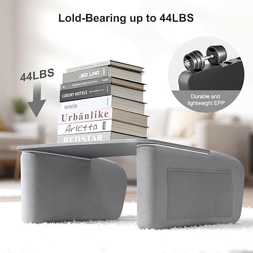 OPTIXCELL Reading Pillow for Gaming with Ergonomic Arm Rests, Wooden Lap Desk for Laptop, Support Pillow with Side Pockets for Reading, Writing, Working, Gaming on Bed, Couch or Floor (Gray, Large) thumbnail 8