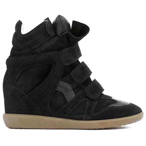 YRRXERSS Wedge Sneakers for Women Suede Tennis Shoes Hidden Wedges Round Toe Strappy High Top Sneakers Comfy Casual Walking Shoes - Image 1