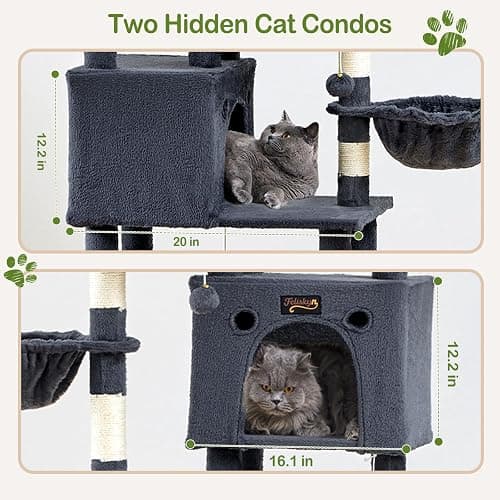Large Cat Tree Tower for Indoor Cats Adult, 74.8 Inch Tall Large Multi-Level Tree Towers with Scratching Posts, Condo, Hammock, Bed for Big Cats, Modern Cat Trees Furniture Heavy Duty (Dark Gray) thumbnail 3