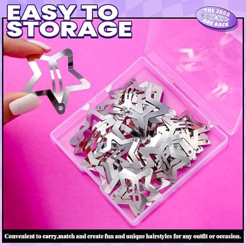 YGDZ Star Hair Clips and Barrettes Set - 20 pcs 1.22" Y2K Hair Accessories, 10 pcs 1.61" Silver Clips for Girls Women, Rave Accessories, Non-Slip Metal Snap Hair Clips thumbnail 5