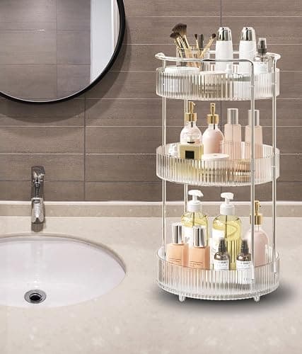 360° Rotating Makeup Organizer for Vanity, Skincare Perfume Organizers and Storage for Bathroom Countertop, Clear Makeup Brush Holder Lazy Susan for Counter (Transparent, 3 Tier) thumbnail 5