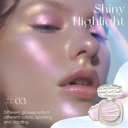 HOSAILY Chameleon Holographic Highlighter Palette, Multichrome Cream Multi-use Eyeshadow Shifting Sparkling Color Shifting Inner Corner Eye Highlighter Brightener for Mermaid Makeup&03 Pink Purple thumbnail 2