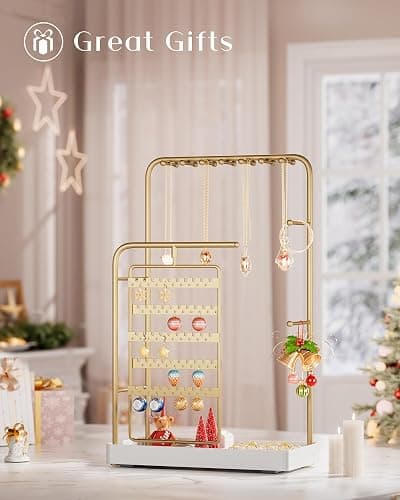ProCase Jewelry Stand Holder Organizer, Jewelry Display Storage with Ring Tray, Rotating Earring Bracelet Necklace Holder, Birthday Gifts Room Dorm Decor for Teen Girls -Gold (No-Assembly) thumbnail 8