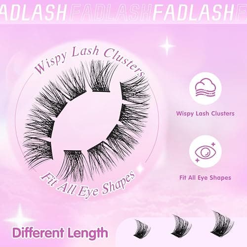 Fadlash Cluster Lashes Individual Lash 8-16mm Mixed Length Eyelashes 0.07mm D Curl Wispy Eyelashes Pre Glued Eyelash Beginner Friendly Soft Eyelashes Cluster thumbnail 4