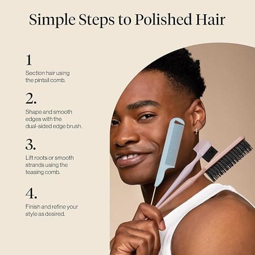 Kitsch Slick Back Hair Brush – Hair Styling Combs Kit with Pintail Comb, Edge Brush & Teasing Tool, Comb Set for Precision Parts, Smooth Edges, Volume & Slick Back Brush for Styling thumbnail 7