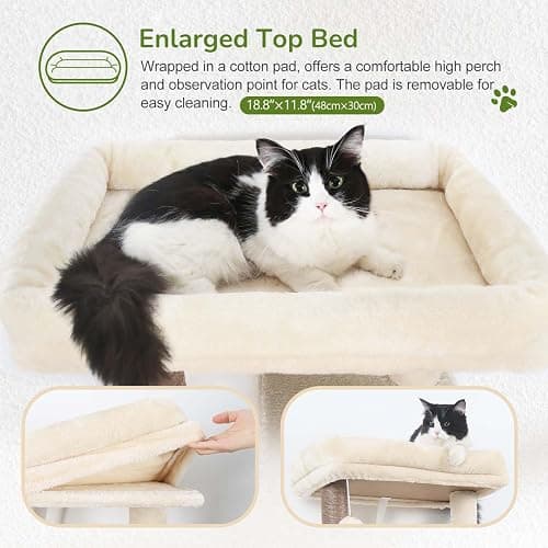 Globlazer Cat Tree Tower with Scratching Post for Indoor Cats, 53inch Tall Plush Multi-Level Cat Climbing Tower Condo House with Large Hammock, Spacious Cat Cave, Big Padded Top Perch Bed, F53, Beige thumbnail 2