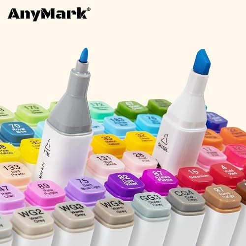 AnyMark Rotuladores Alcohol, 100 Colores, Punta Biselada y Punta Fina | Marcadores Alcohol para Adultos, Bocetos, Cómics, Colorear e Ilustración, Cuerpo Blanco thumbnail 3