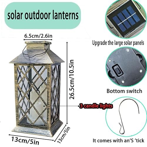 Solar Outdoor Lantern, Garden Hanging Waterproof Lanterns PVC Upgrade 3 LED Flickering Flameless Candle Decorative for Garden Women Mom Grandma Halloween Gifts (Grid Candle) thumbnail 5
