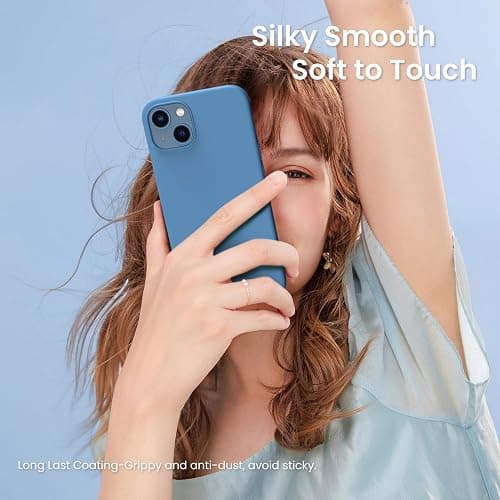 ORNARTO Compatible with iPhone 13 Case 6.1, Slim Liquid Silicone 3 Layers Full Covered Soft Gel Rubber Phone Case Protective Cover 6.1 Inch-Blue thumbnail 6