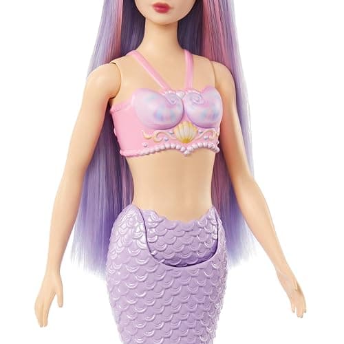 Barbie Mermaid Doll with Pink & Lilac Fantasy Hair & Headband Accessory, Toy with Shell-Inspired Bodice & Lavender Tail thumbnail 4