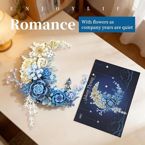Blue Moon Flower Building Set - Botanical Collection, Crescent-Shaped Ornaments for Home Décor Wall Art,Compatible with Lego Flowers for Valentine’s, Mother’s Day,Birthday Gift 8-16+(938pcs) thumbnail 2