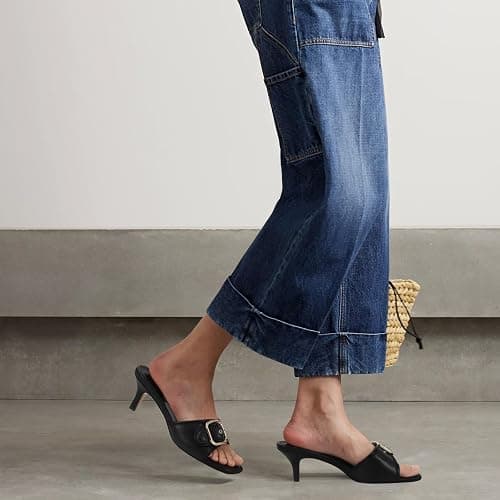 Dsevht Black Kitten Heel Sandals Stiletto Low Heels Slip On Slides Mule Sandal Square Open Toe Dress Shoes for Women thumbnail 3