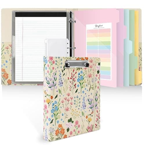 SKYDUE 1 Inch 3-Ring Binder with Clipboard, PU Aesthetic Binder with 5 Dividers, Notepad, Stickers & Pockets for Work and School (Letter Size) - Image 1